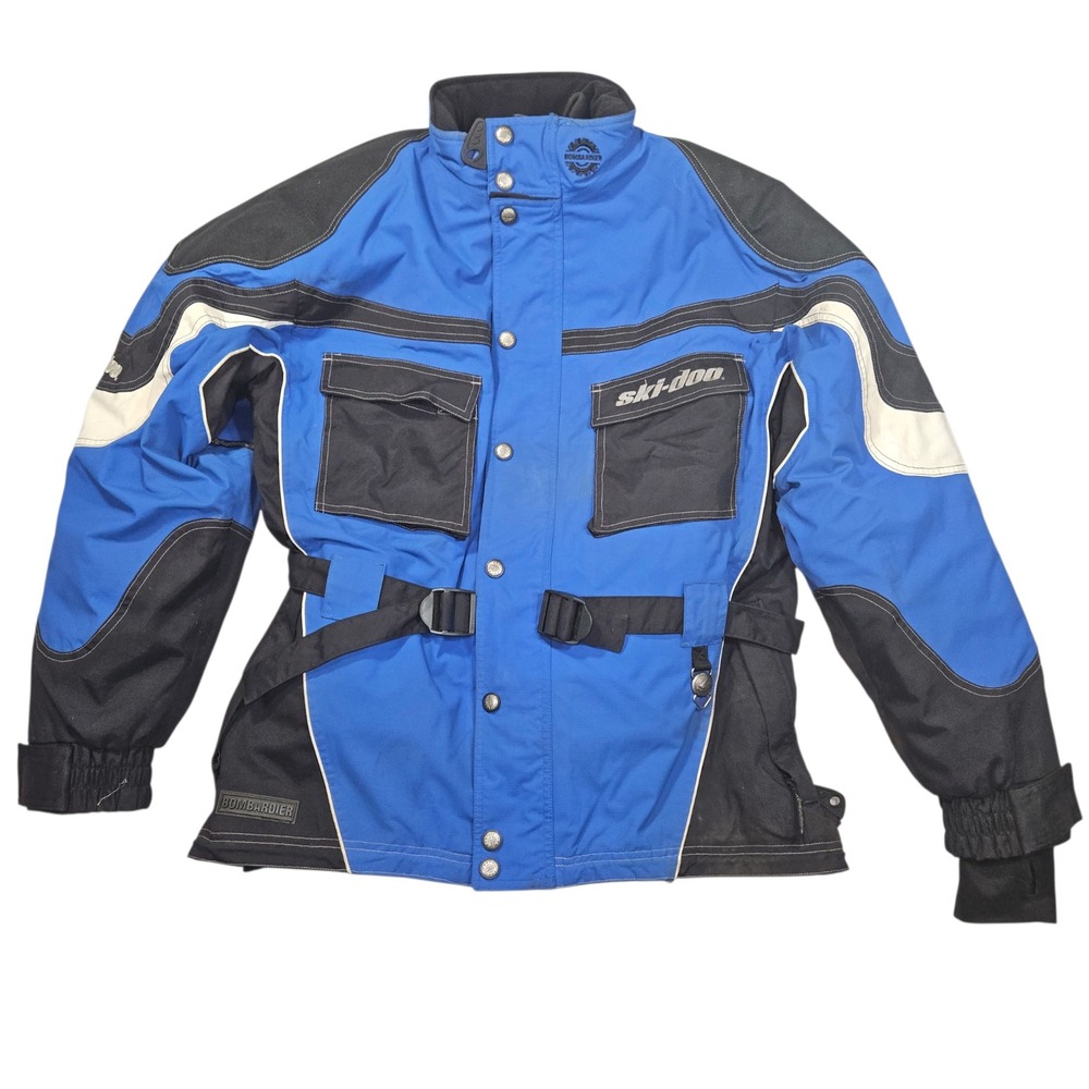 VTG Ski-Doo Bombardier Snowmobile Jacket Blue Black Reflective Sz Large